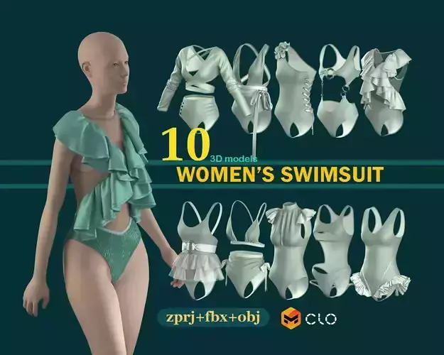 female swimsuit pack CLO3D MD PROJECTS and OBJ and FBX