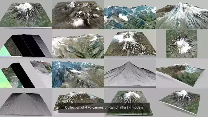Collection of 4 volcanoes of Kamchatka 
