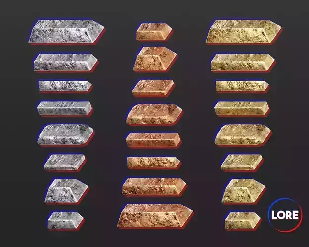 Medieval Treasure Metal Ingots Low-poly 3D model