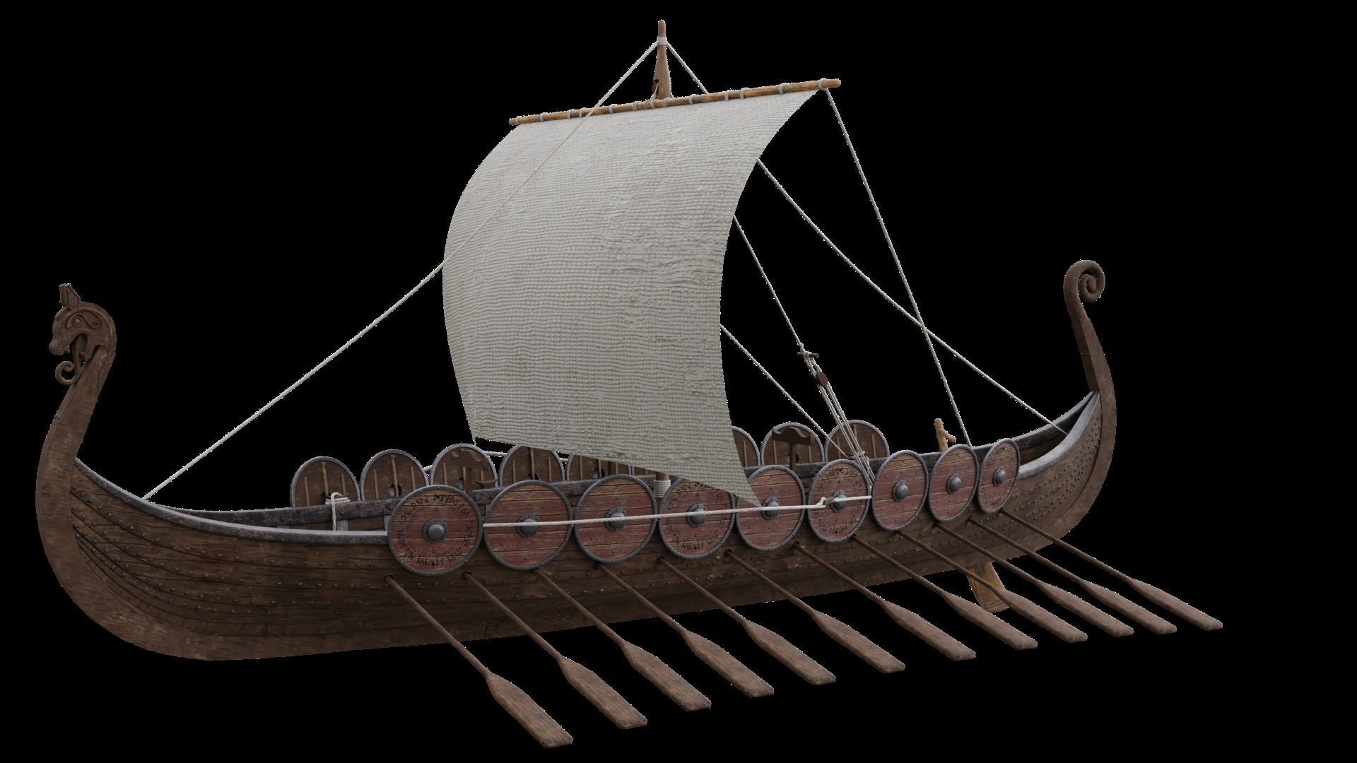 Viking realistic longship- Karvi- boat game-ready Low-poly 3D model_5