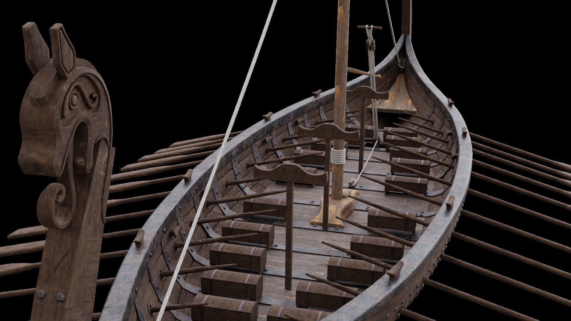 Viking realistic longship- Karvi- boat game-ready Low-poly 3D model_17