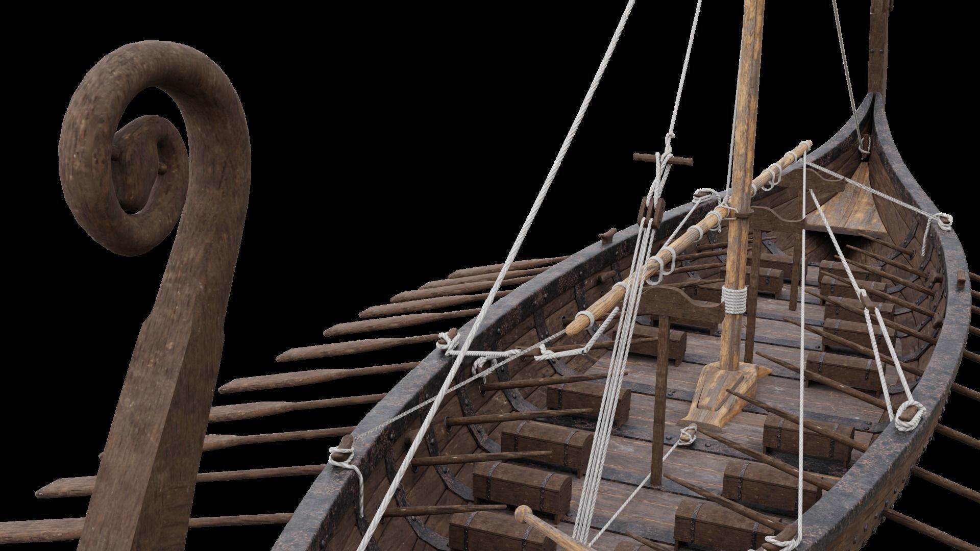 Viking realistic longship- Karvi- boat game-ready Low-poly 3D model_21