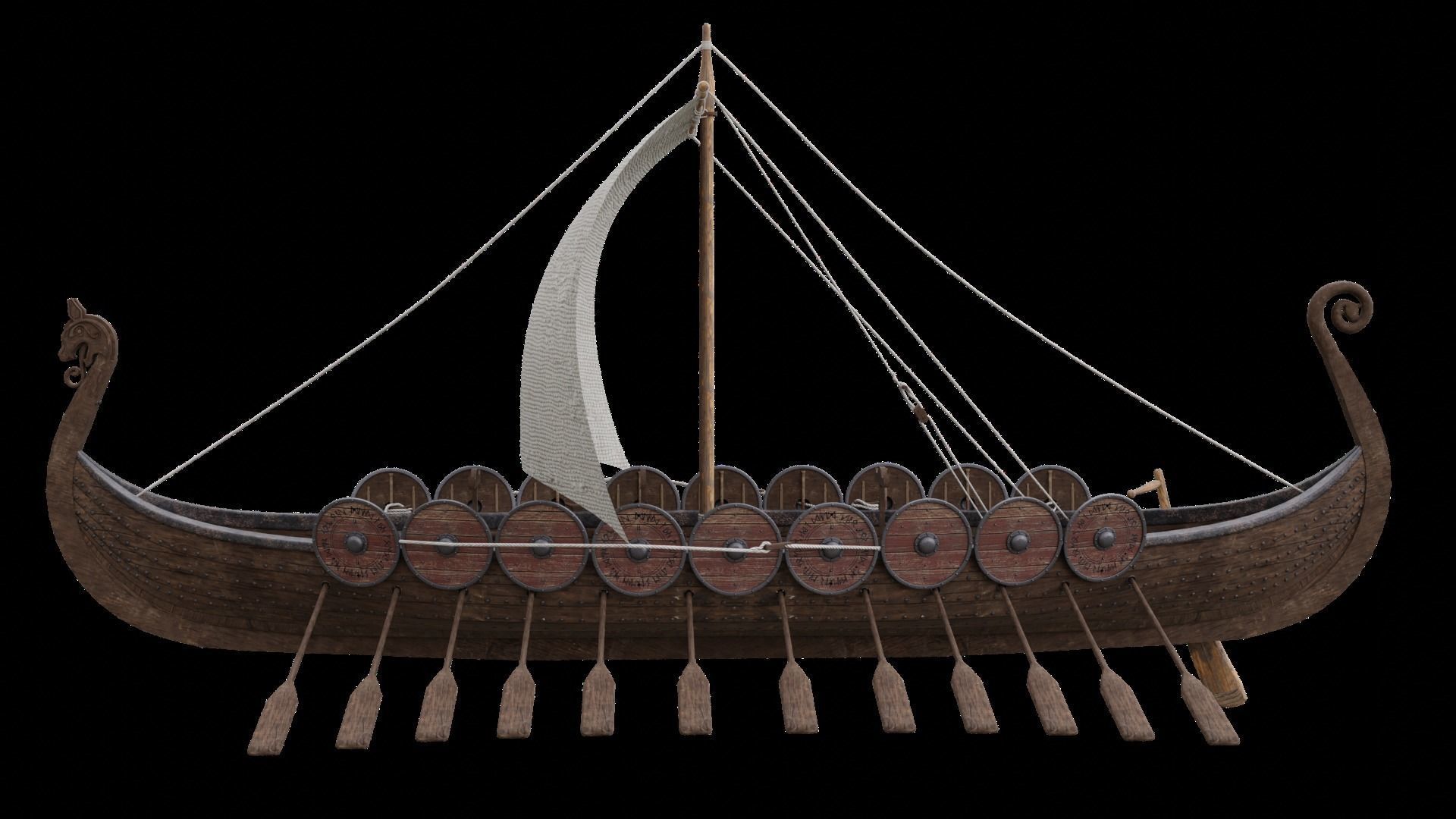 Viking realistic longship- Karvi- boat game-ready Low-poly 3D model_7