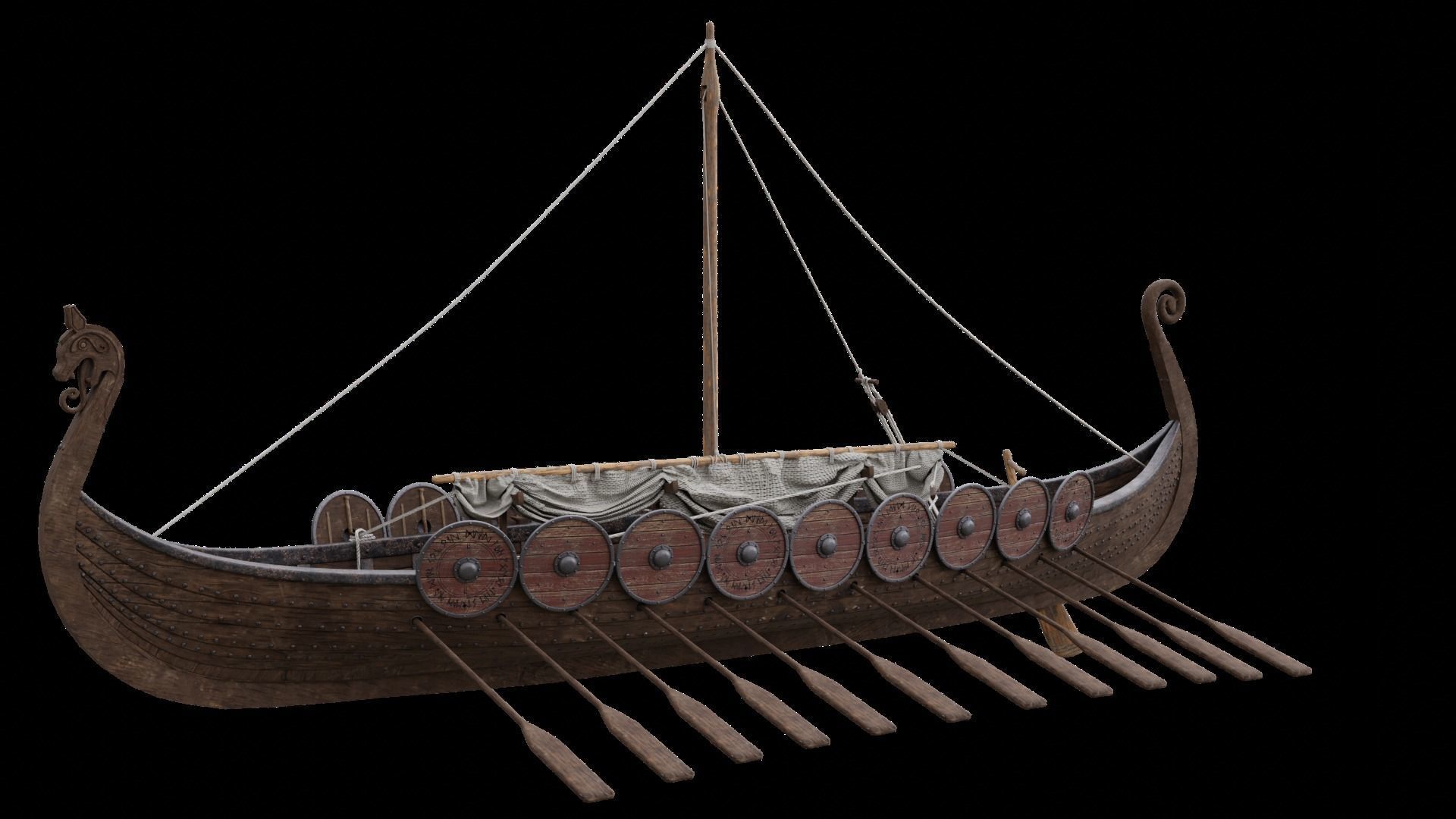 Viking realistic longship- Karvi- boat game-ready Low-poly 3D model_13