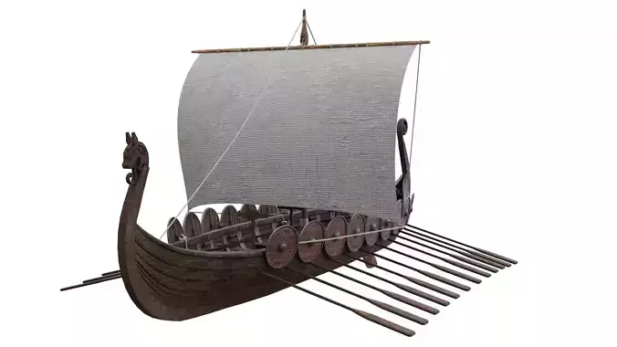 Viking realistic longship- Karvi- boat game-ready Low-poly 3D model