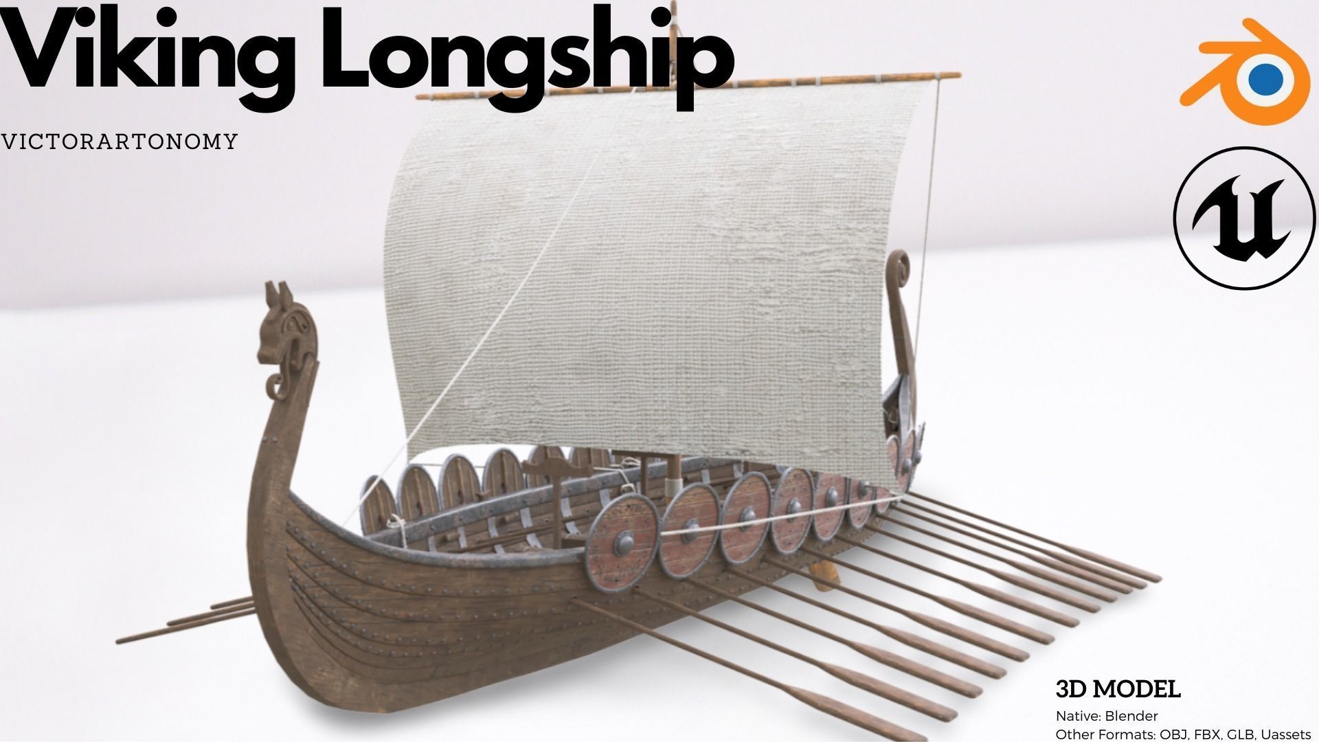 Viking realistic longship- Karvi- boat game-ready Low-poly 3D model_2