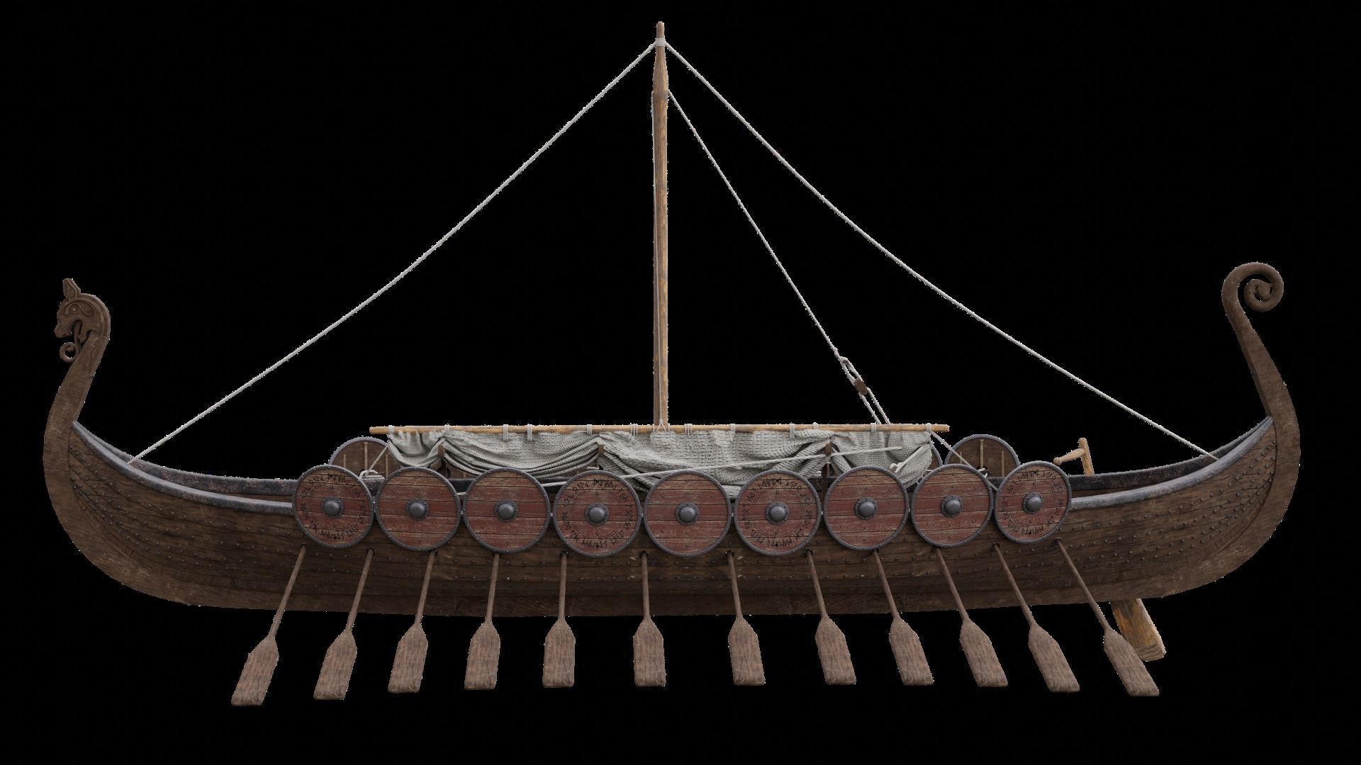 Viking realistic longship- Karvi- boat game-ready Low-poly 3D model_15