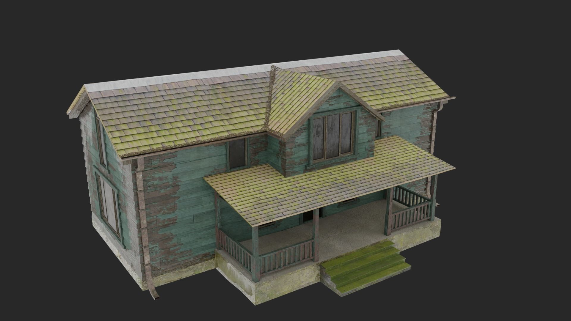 Old Abandoned Realisltic House Low-poly 3D model_9