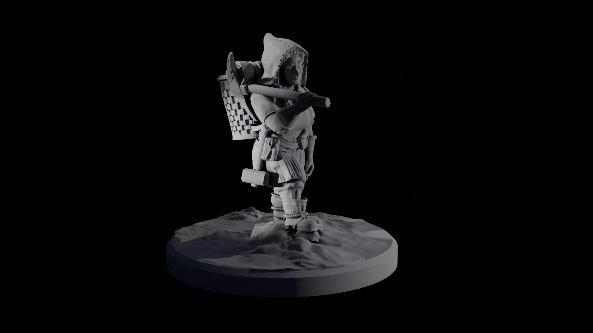 Dwarven female prospector miniature printable 3D print model_0