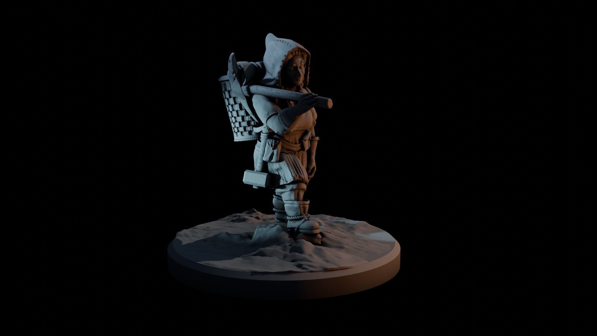 Dwarven female prospector miniature printable 3D print model_1