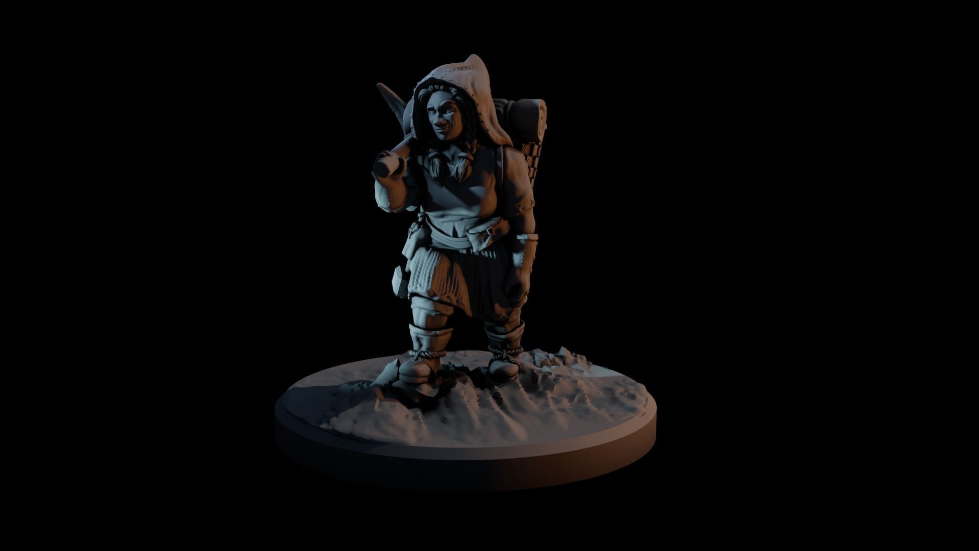 Dwarven female prospector miniature printable 3D print model_2