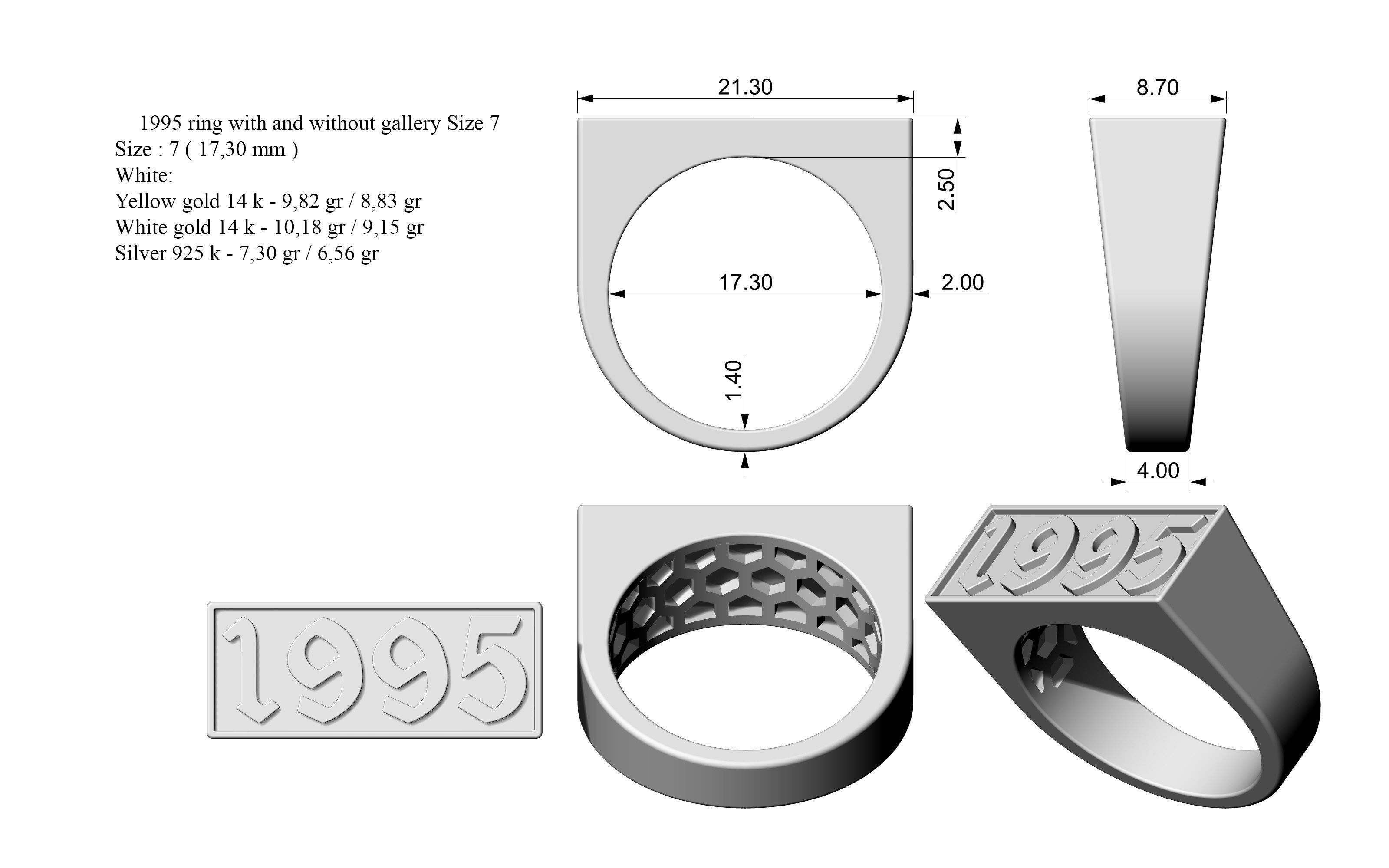 1995 Ring Set with and without gallery Size 5 - 9 US 3D print model_1