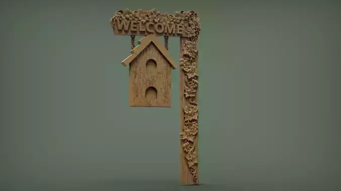 Welcome sign board with bunch of grapes 3D print model