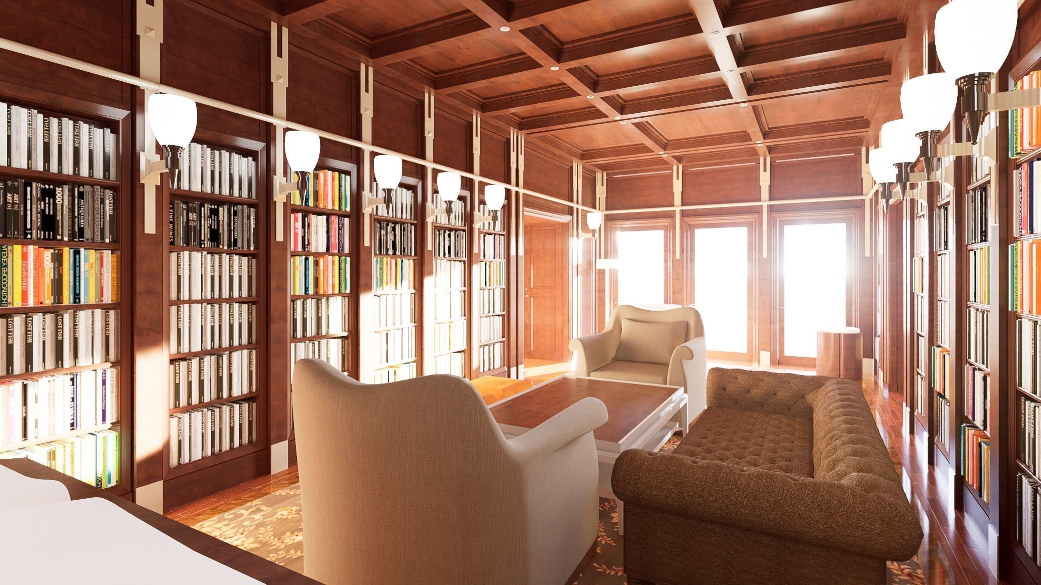  Old library European style library 3D model_1