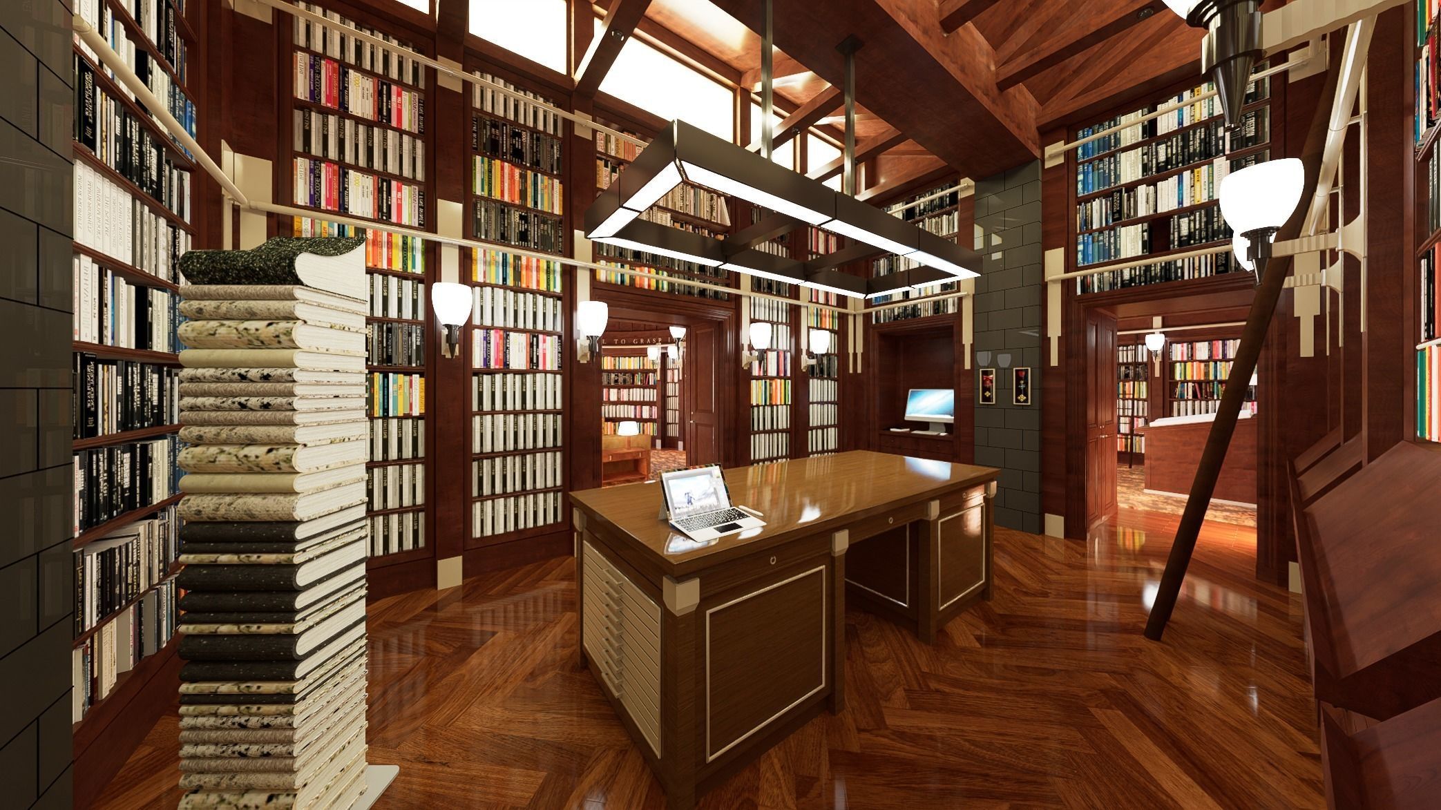  Old library European style library 3D model_2