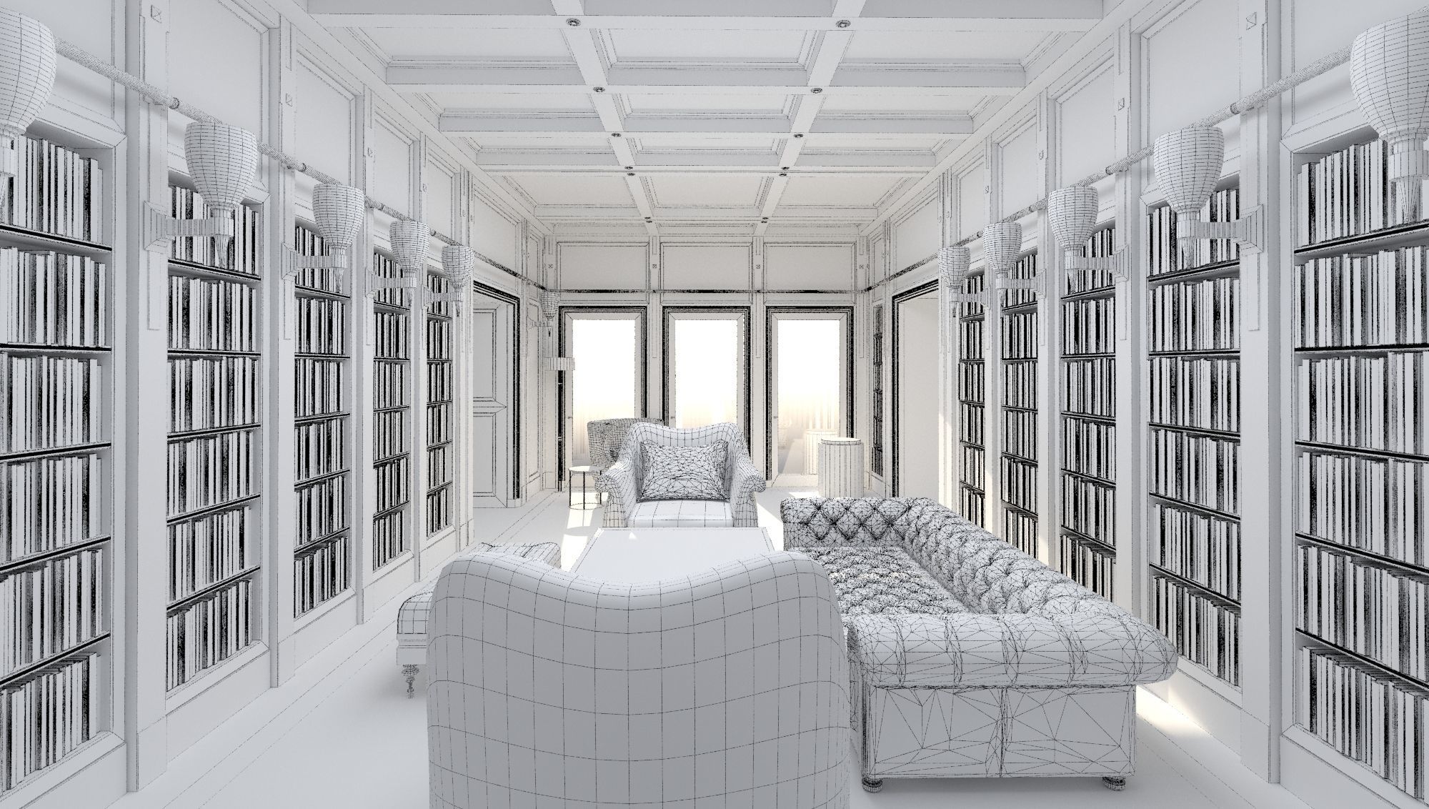  Old library European style library 3D model_7