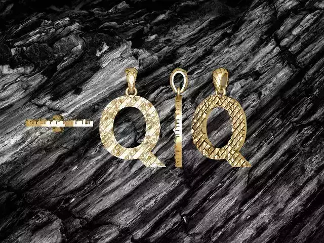 Q Letter Alphabet Tiles Texture Pendant 3D Print Model