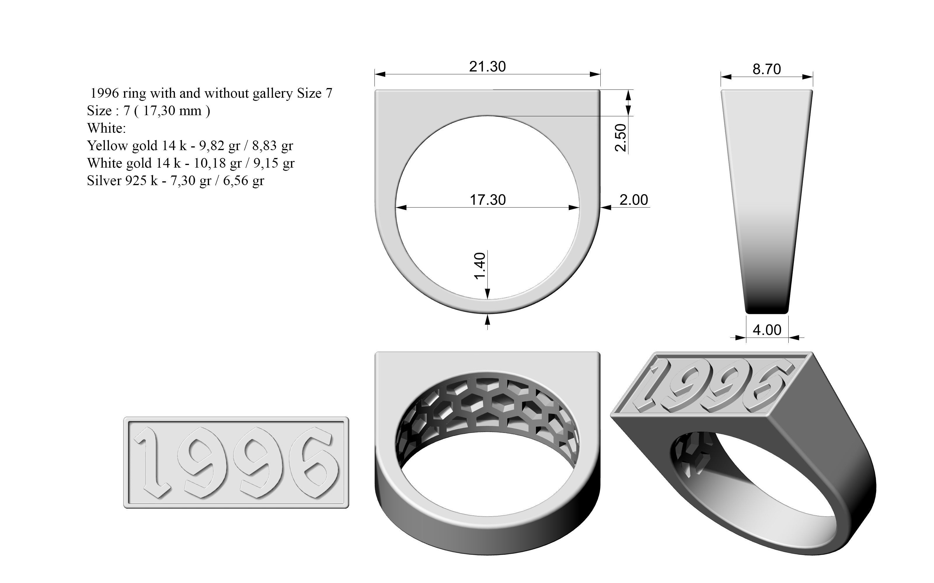 1996 Ring Set with and without gallery Size 5 - 9 US 3D print model_1