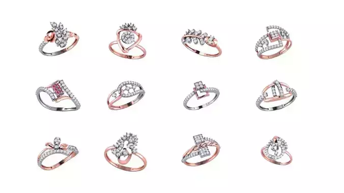 80 Casual solitaire rings bulk collection 3d model