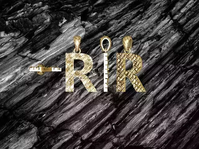 R Letter Alphabet Tiles Texture Pendant 3D Print Model