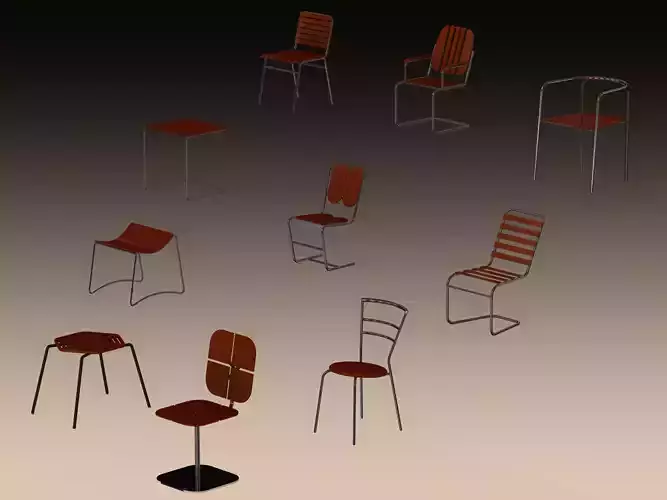 Steel Teak Garden Chair Collection 3D model