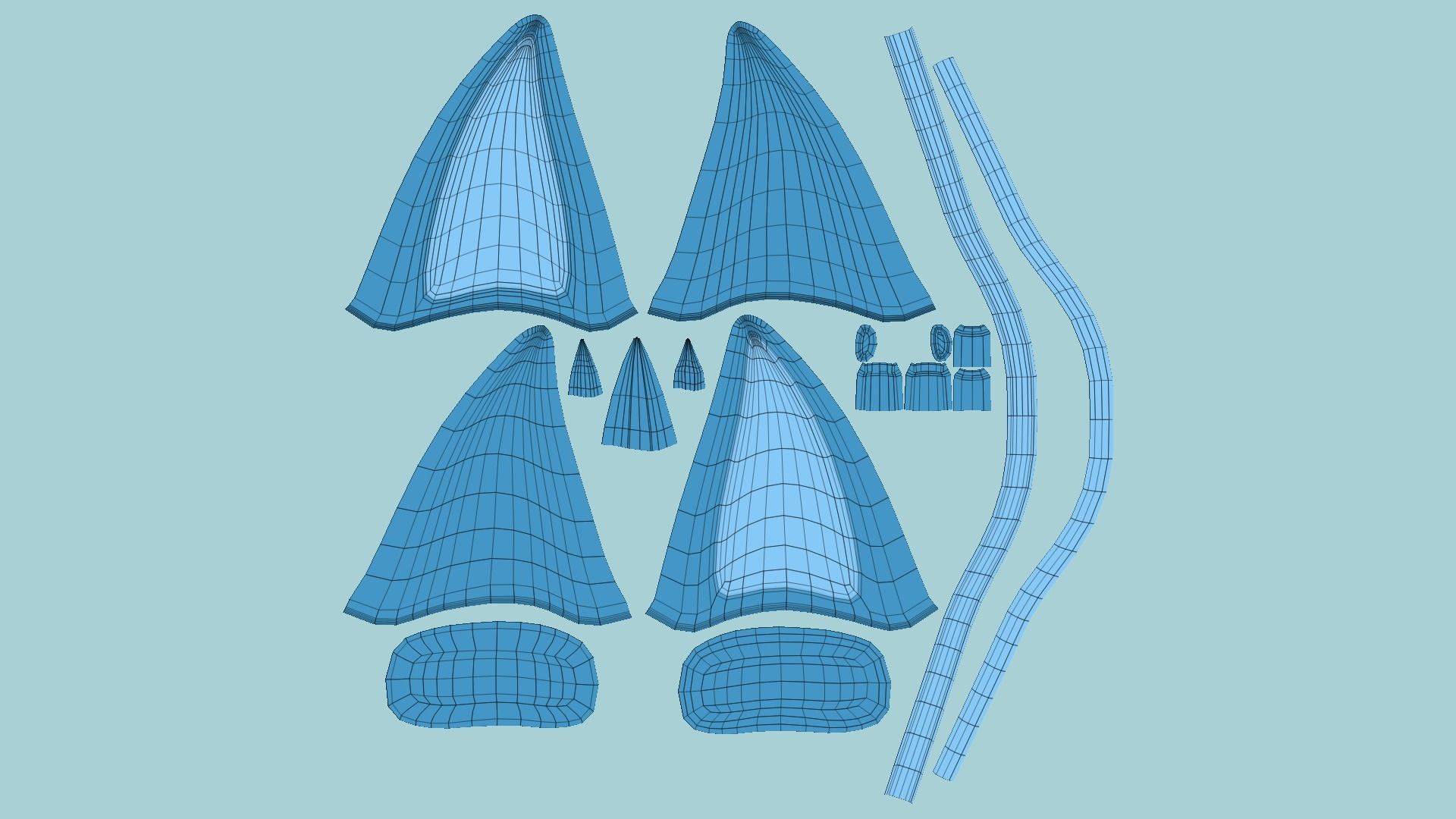 Furry Ears Tiara D03 Blue - Headband Character Design Low-poly 3D model_5