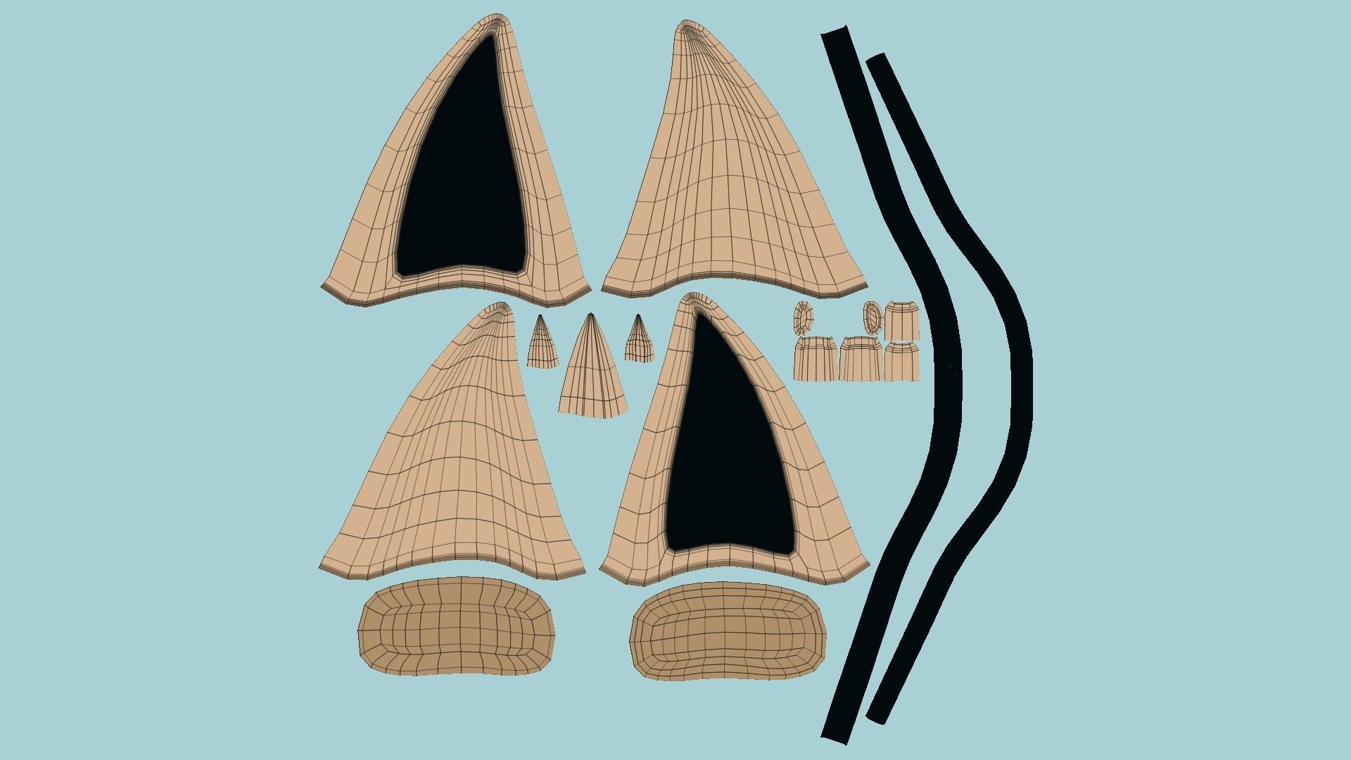 Furry Ears Tiara D04 Beige - Headband Character Design Low-poly 3D model_5