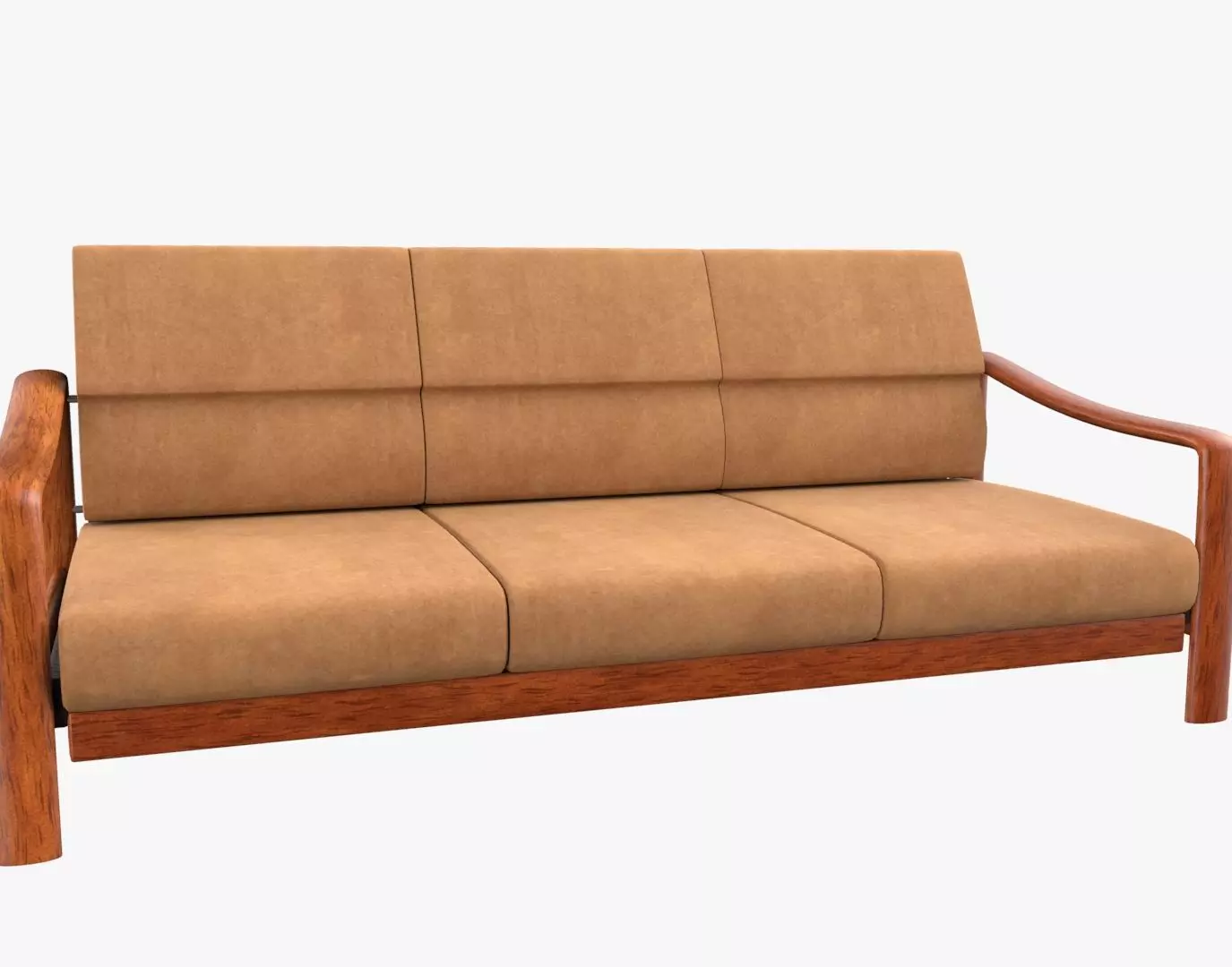 Vintage Teak Sofa Velvet Orange 3D model