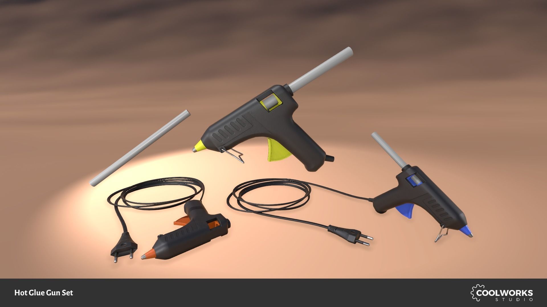 Hot Glue Gun Set Low-poly 3D model_3