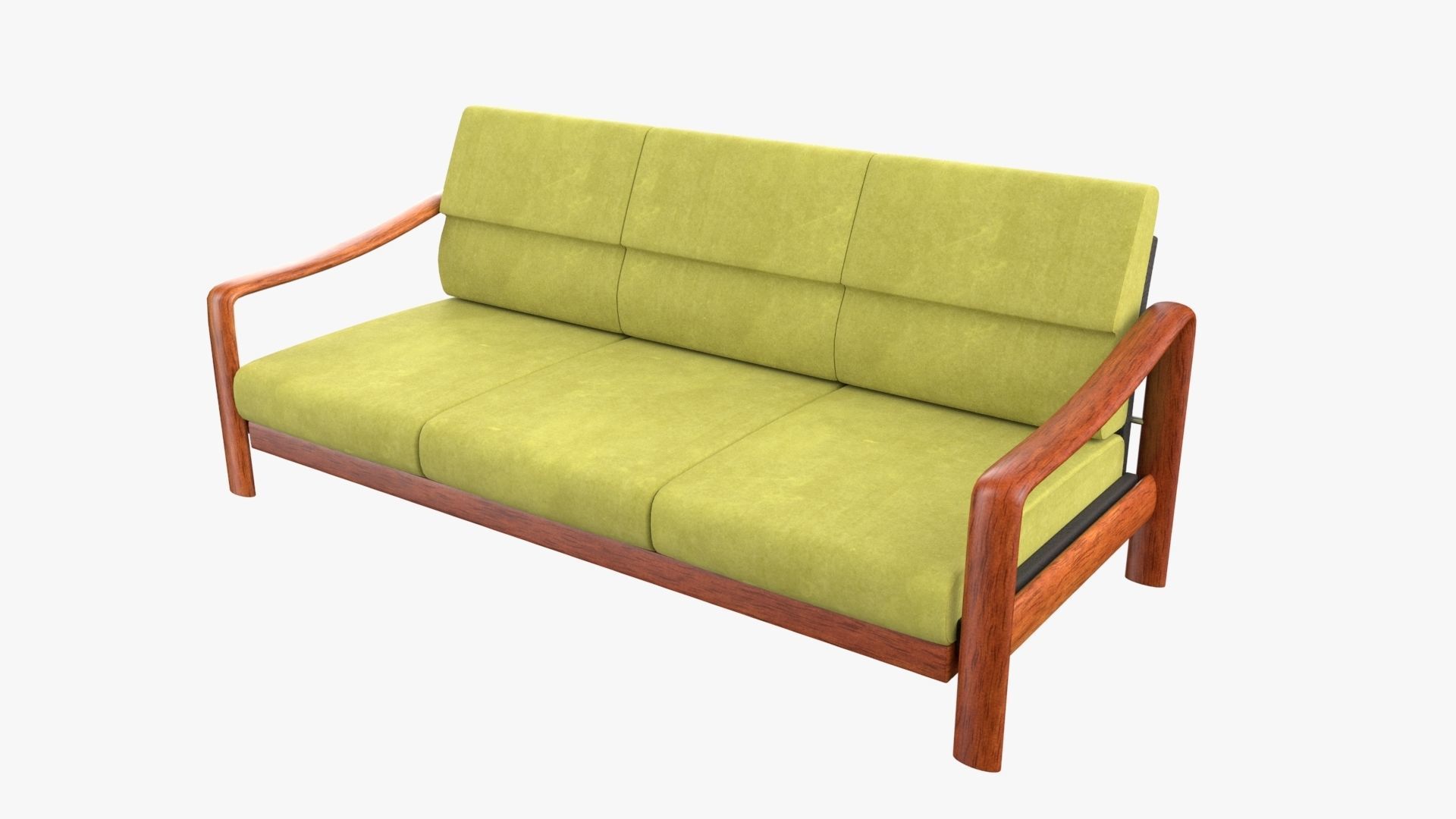 Vintage Teak Sofa Velvet Yellow 3D model_2