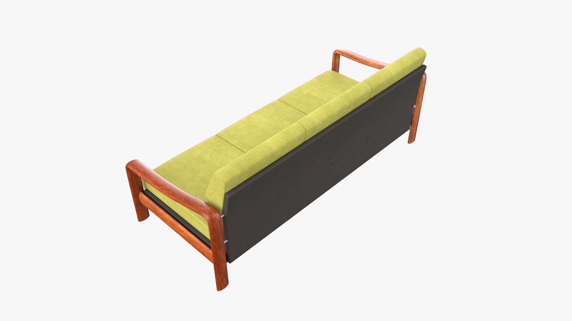 Vintage Teak Sofa Velvet Yellow 3D model_3