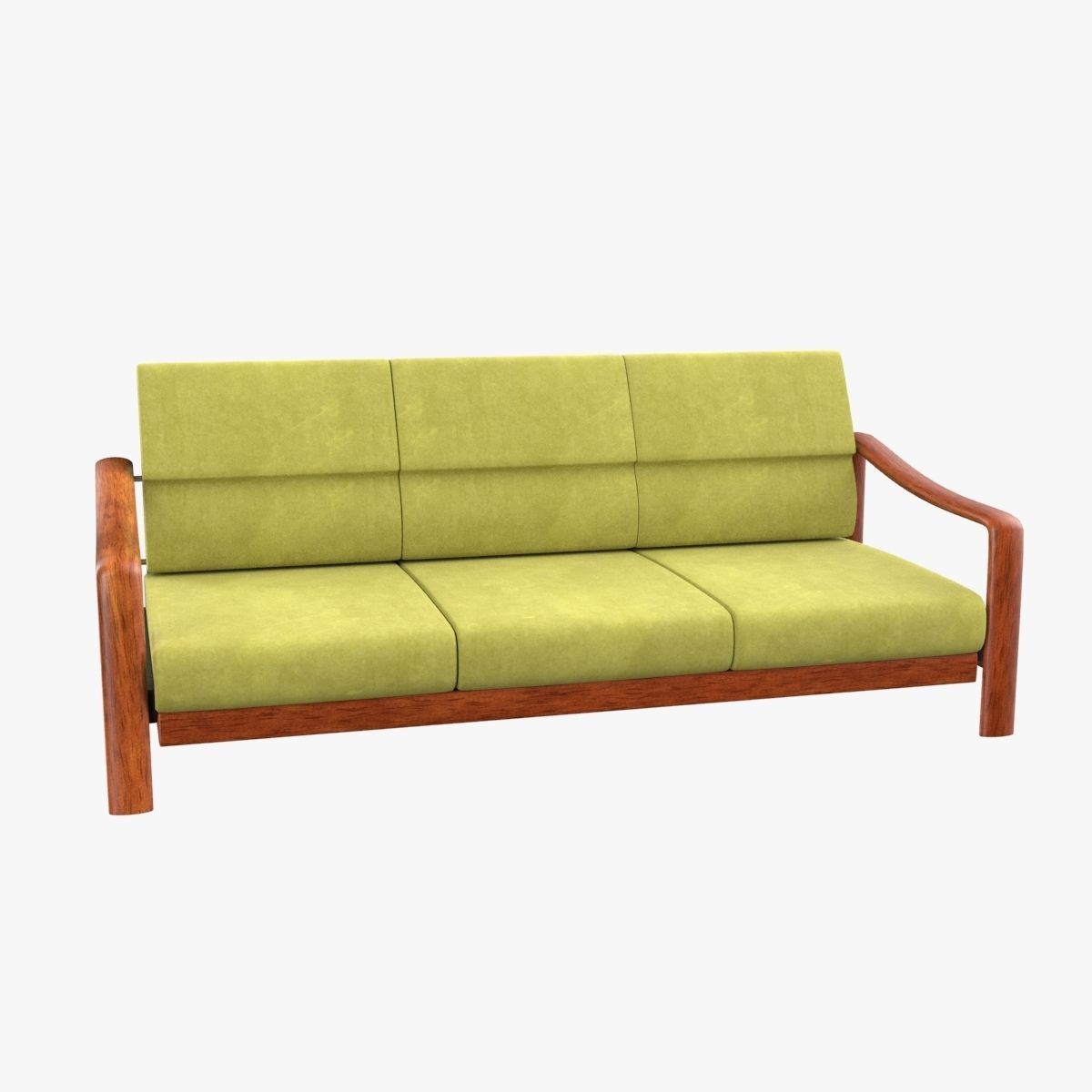 Vintage Teak Sofa Velvet Yellow 3D model_22