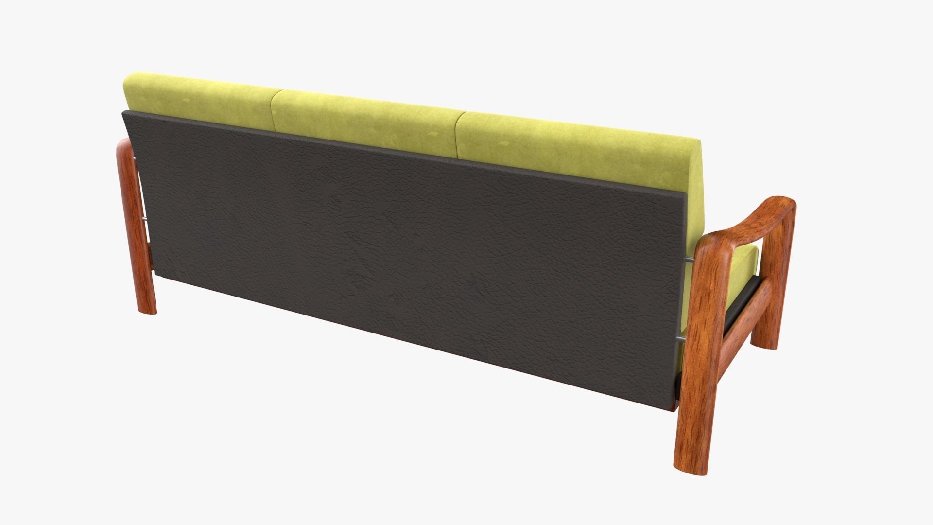 Vintage Teak Sofa Velvet Yellow 3D model_4