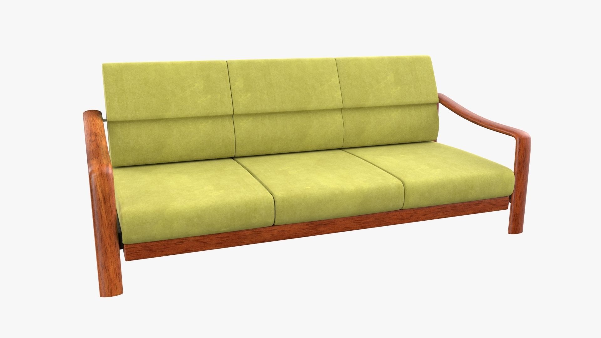 Vintage Teak Sofa Velvet Yellow 3D model_1