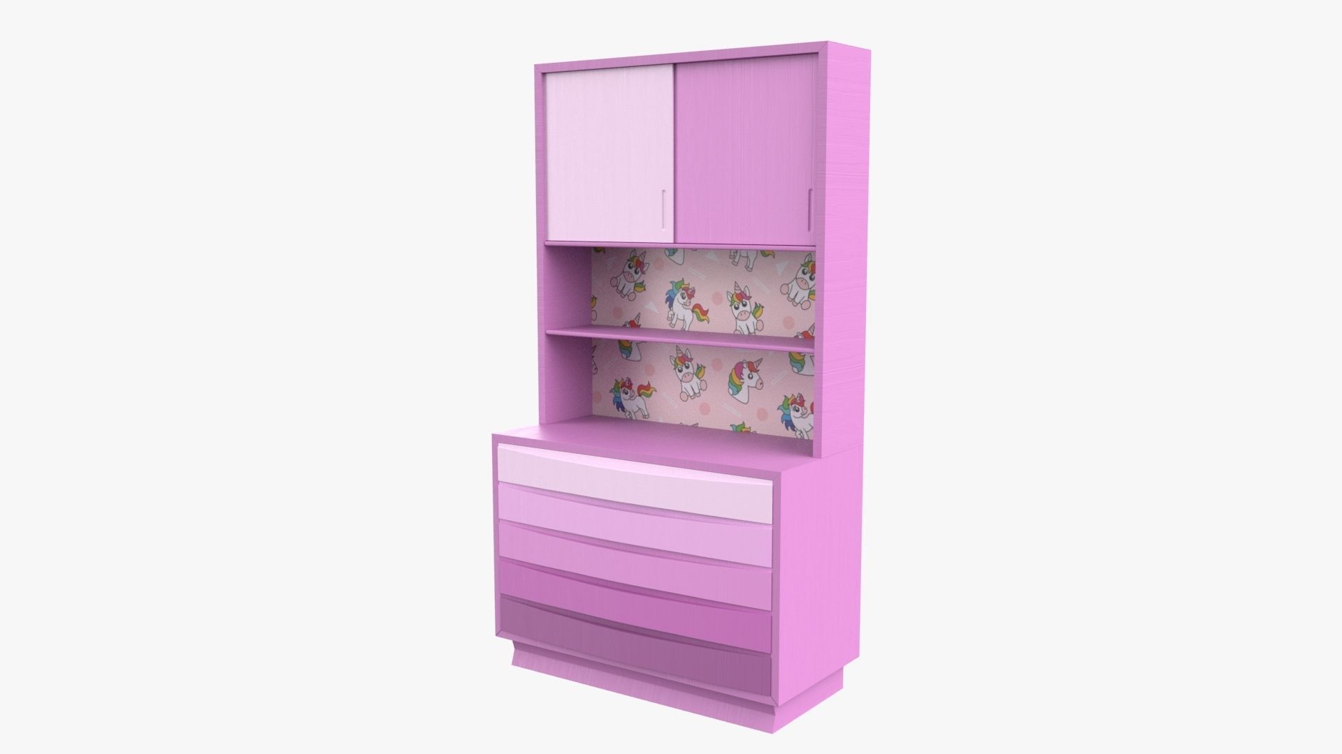 Children Bedroom Wall Cabinet Pink 3D model_2