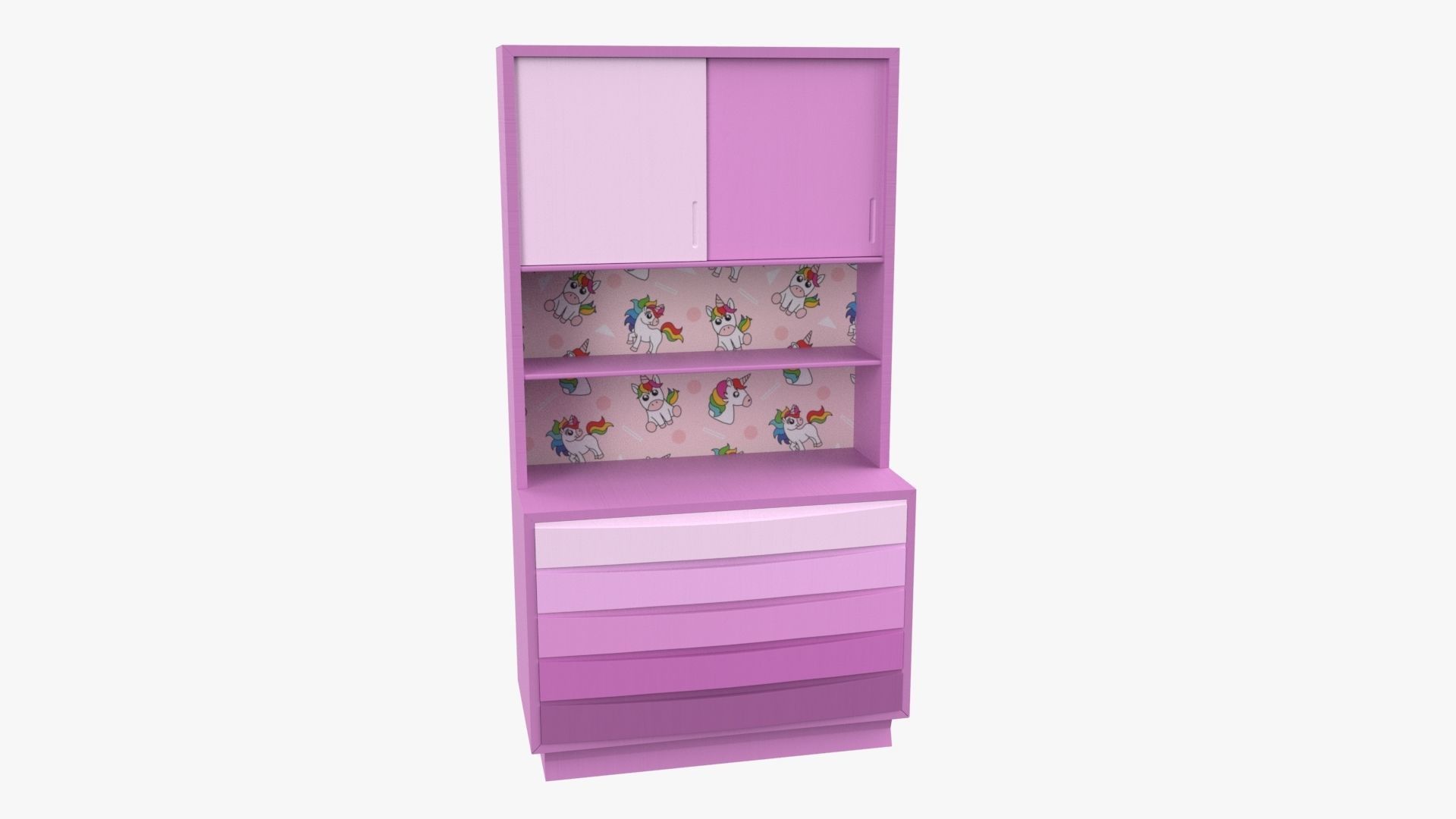 Children Bedroom Wall Cabinet Pink 3D model_1