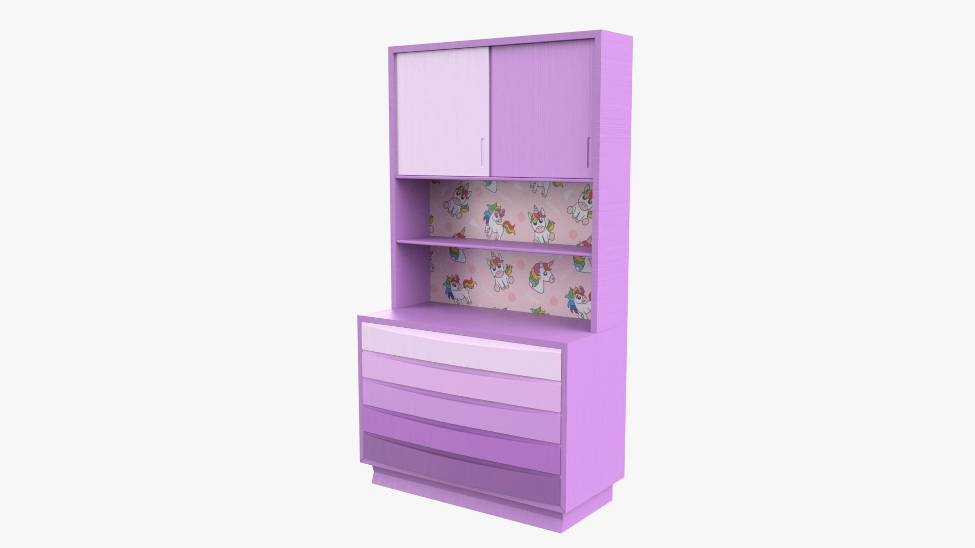 Children Bedroom Wall Cabinet Purple 3D model_2