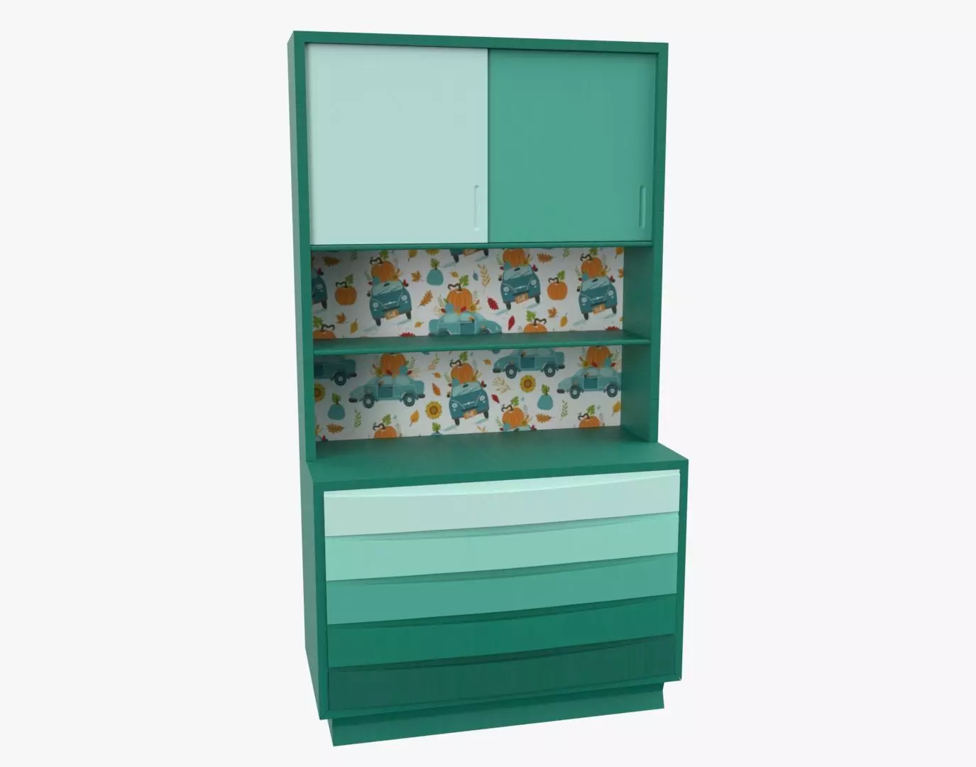 Children Bedroom Wall Cabinet Turquoise 3D model