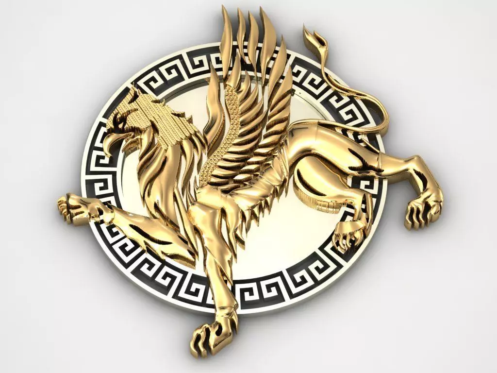 wings lion medallion 3D print model_0