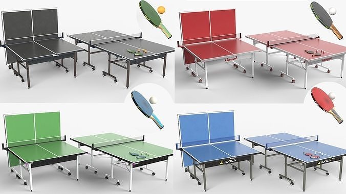 Collection of pingpong  tables racket and balls Low-poly 3D model
