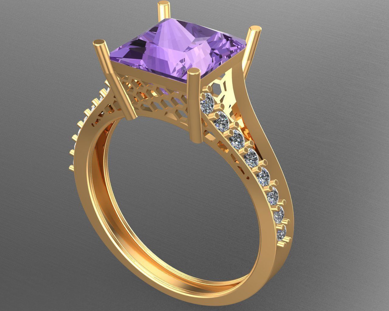Princess Cut Diamond Ring 3D print model_4