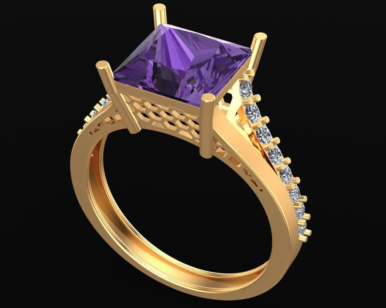 Princess Cut Diamond Ring 3D print model_3