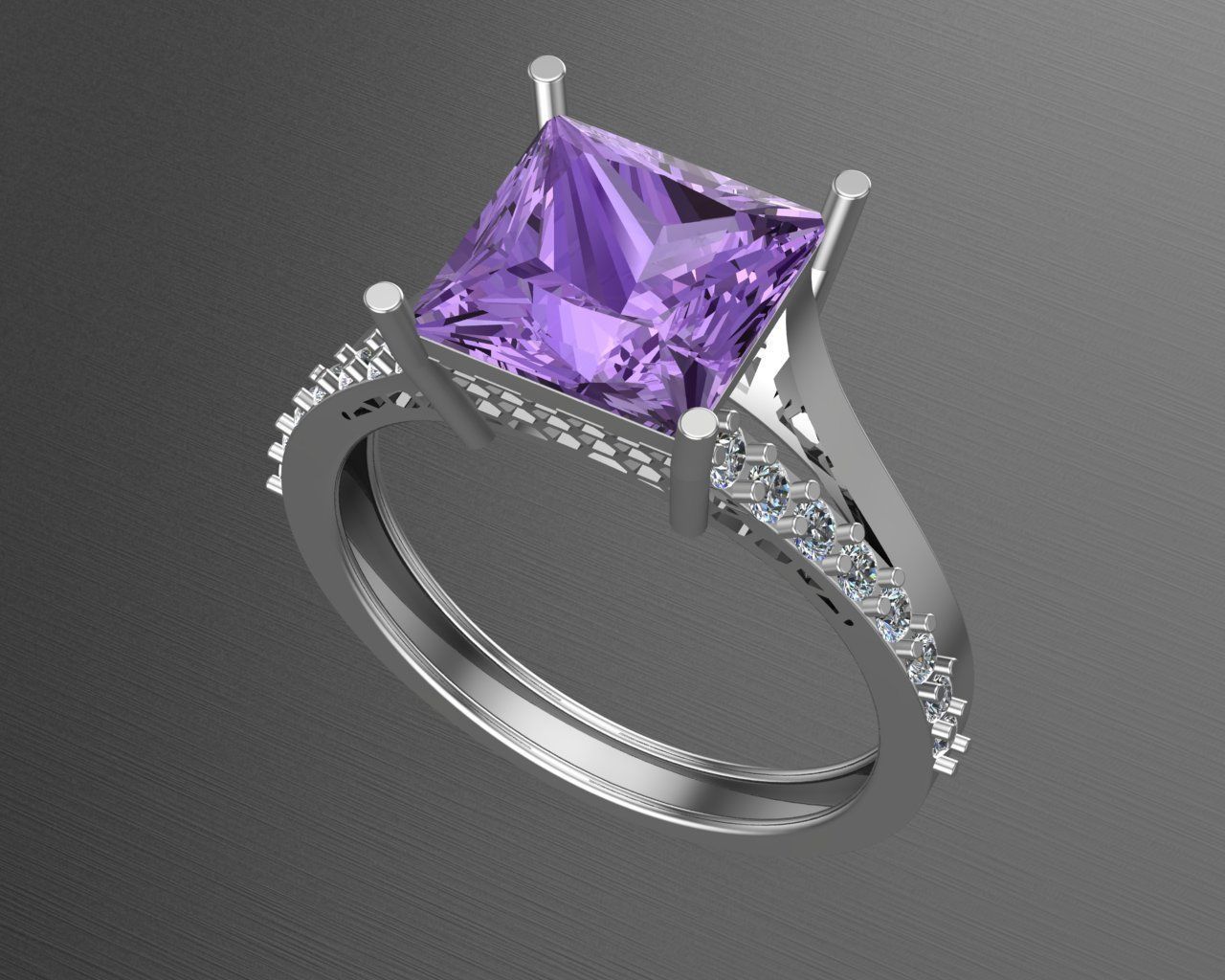 Princess Cut Diamond Ring 3D print model_9