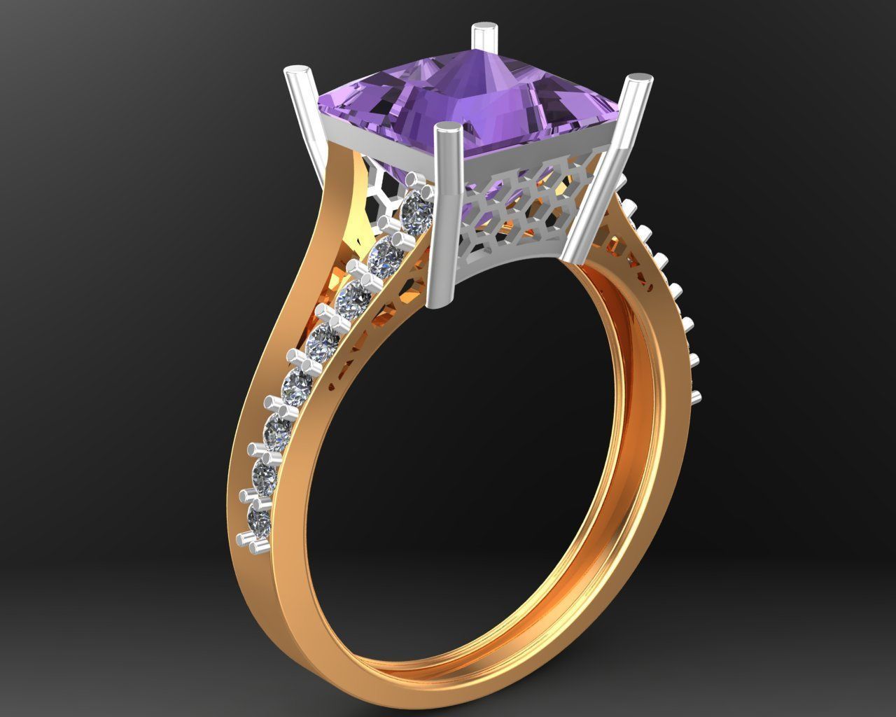 Princess Cut Diamond Ring 3D print model_10
