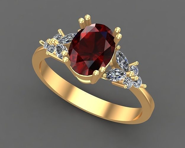 Oval Cut Diamond Solitaire Ring 3D print model