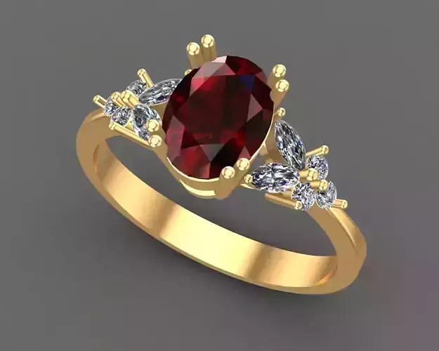Oval Cut Diamond Solitaire Ring 3D print model