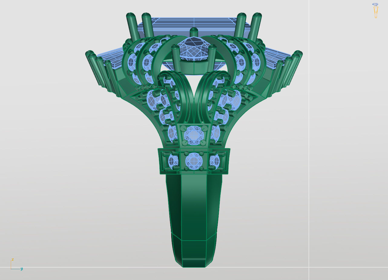 King Crown Big Emerald Cut Diamonds Ring 3D print model_19