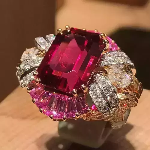 King Crown Big Emerald Cut Diamonds Ring 3D print model