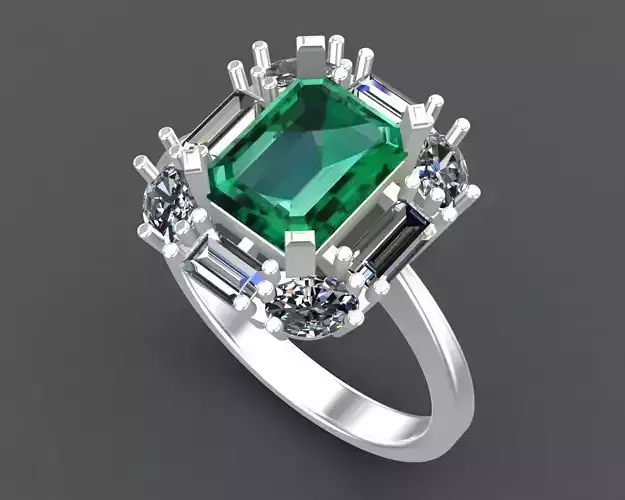Emerald Cut Diamond Solitaire Ring 