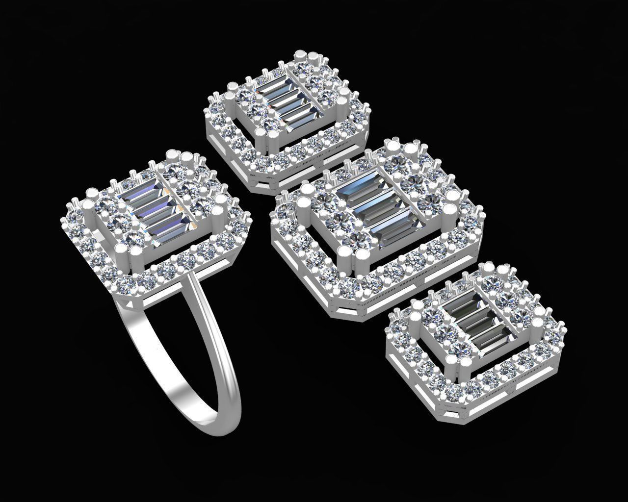 Diamond Solitaire Baguette Ring 3D print model_9